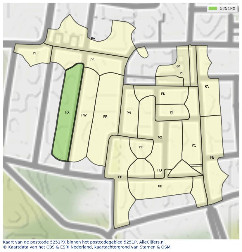 Afbeelding van het postcodegebied 5251 PX op de kaart.