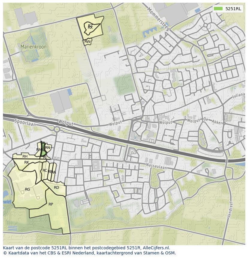 Afbeelding van het postcodegebied 5251 RL op de kaart.
