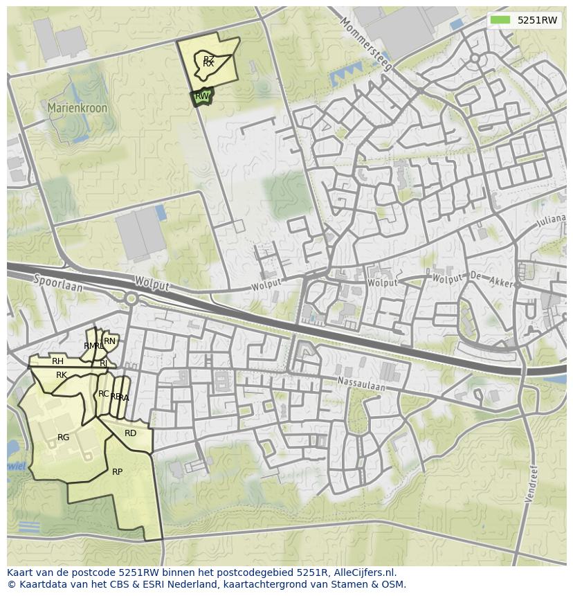 Afbeelding van het postcodegebied 5251 RW op de kaart.