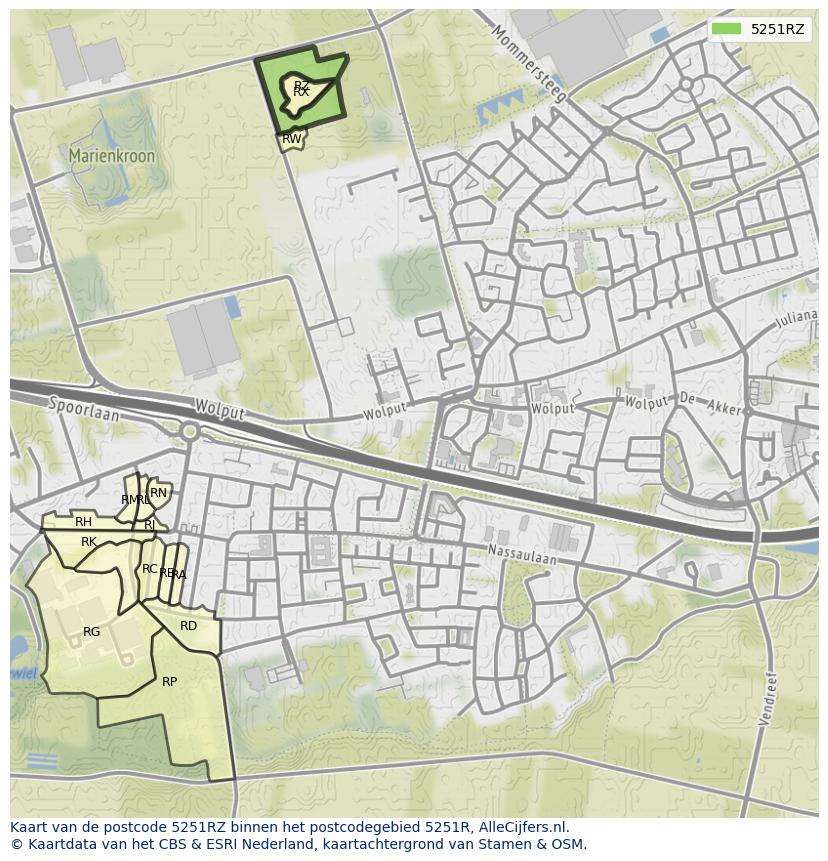 Afbeelding van het postcodegebied 5251 RZ op de kaart.