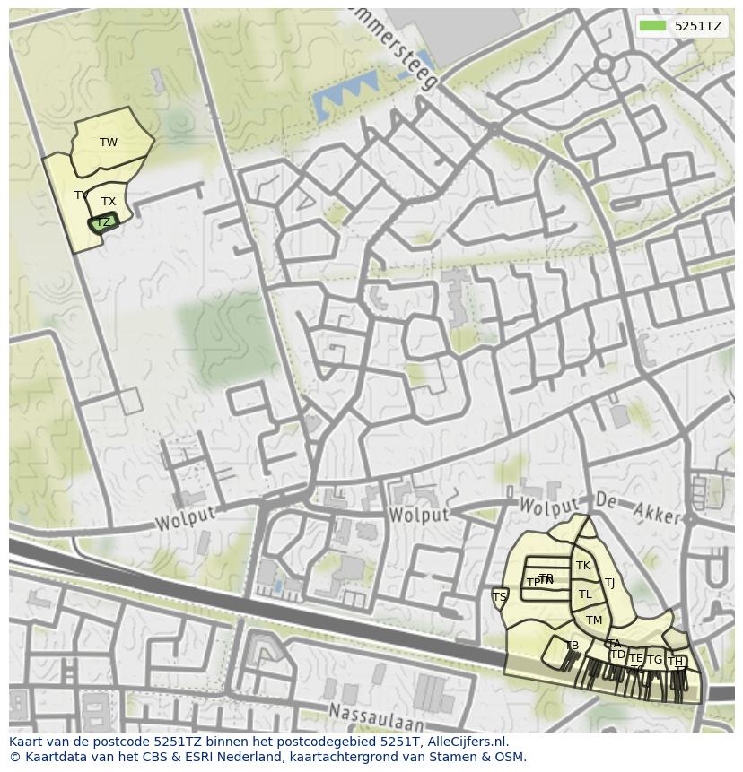 Afbeelding van het postcodegebied 5251 TZ op de kaart.