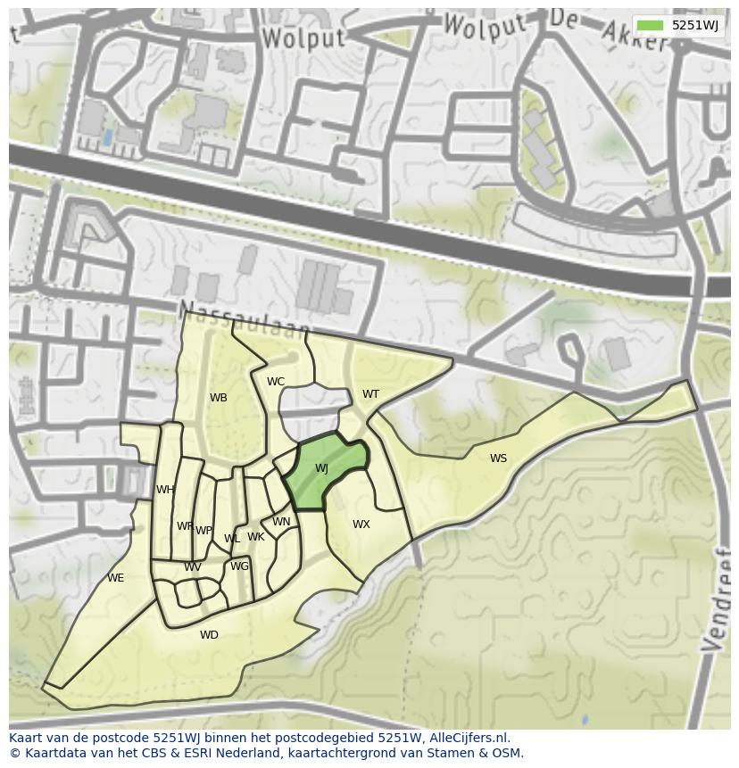 Afbeelding van het postcodegebied 5251 WJ op de kaart.