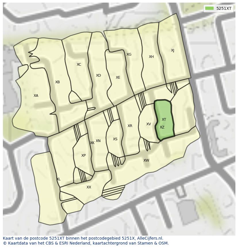 Afbeelding van het postcodegebied 5251 XT op de kaart.