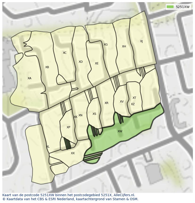 Afbeelding van het postcodegebied 5251 XW op de kaart.