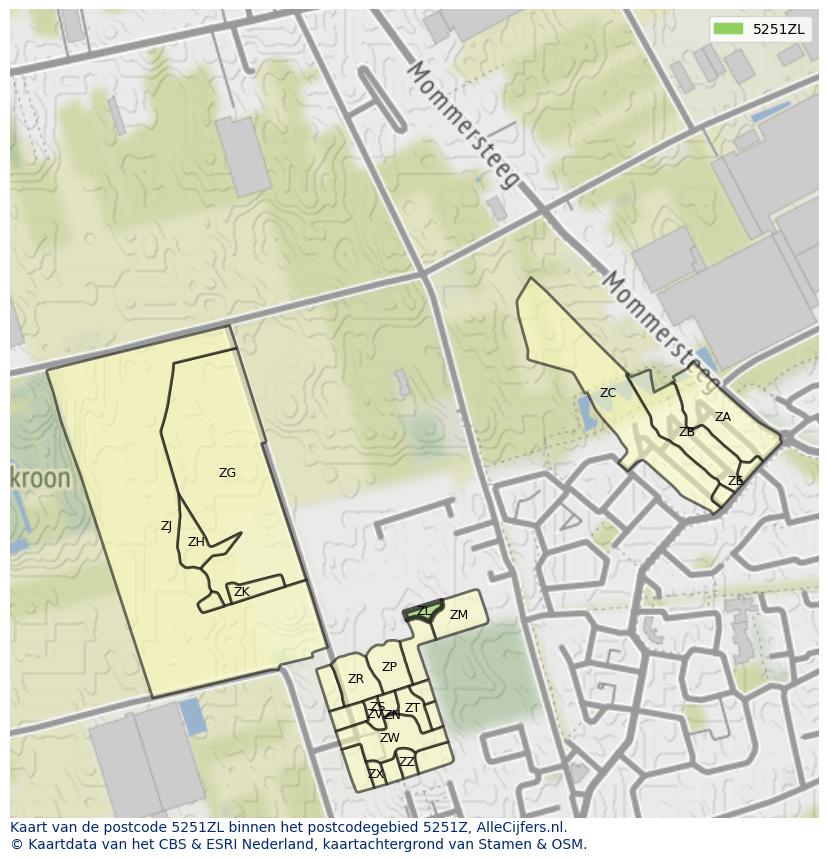 Afbeelding van het postcodegebied 5251 ZL op de kaart.