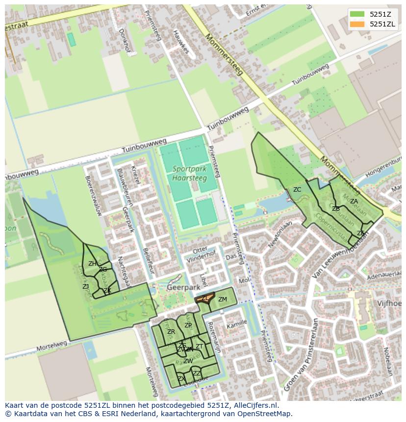 Afbeelding van het postcodegebied 5251 ZL op de kaart.