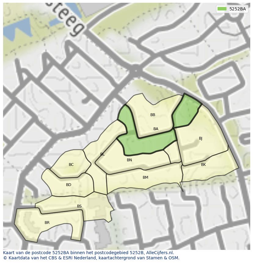 Afbeelding van het postcodegebied 5252 BA op de kaart.