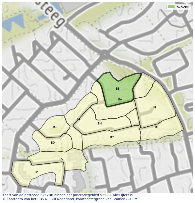 Afbeelding van het postcodegebied 5252 BB op de kaart.