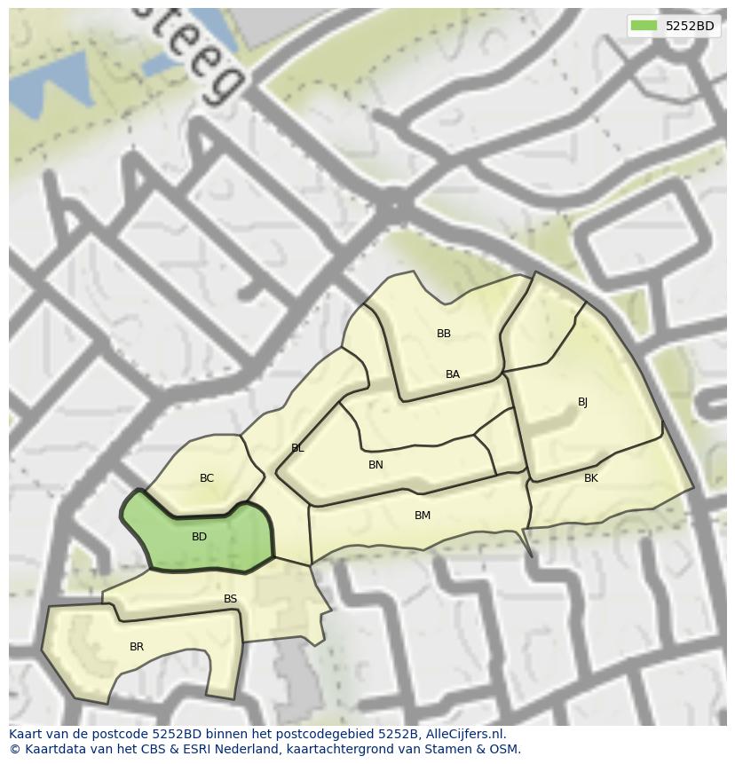 Afbeelding van het postcodegebied 5252 BD op de kaart.