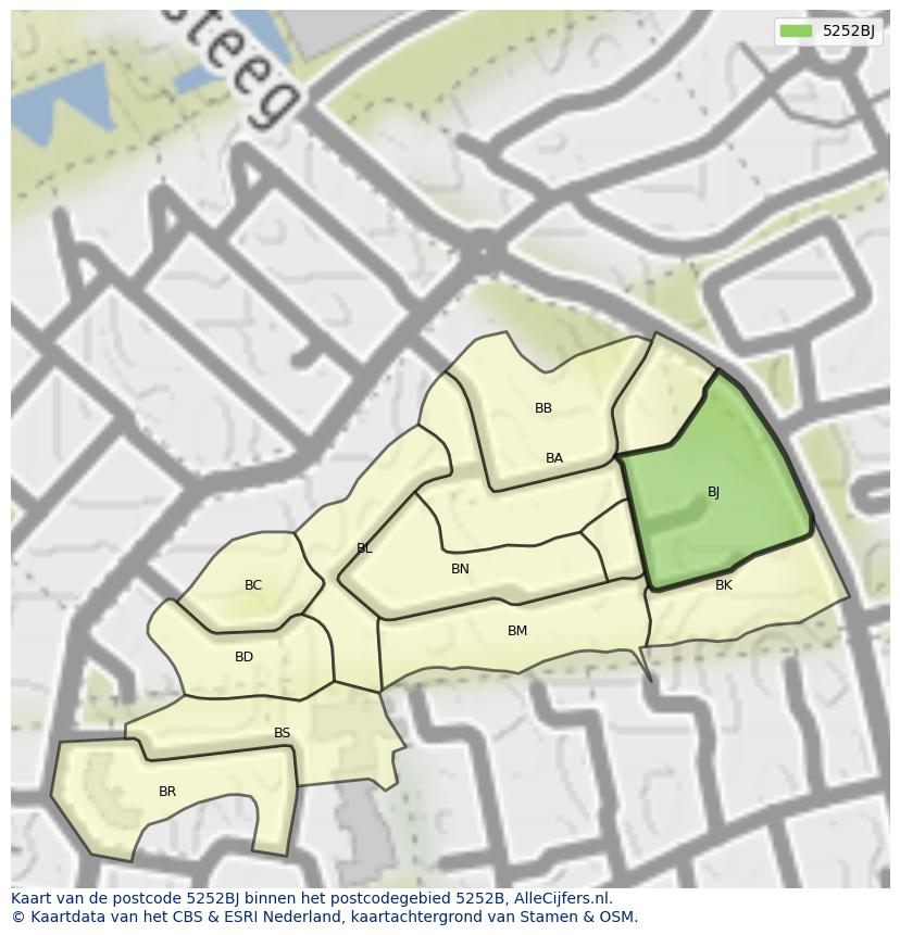 Afbeelding van het postcodegebied 5252 BJ op de kaart.