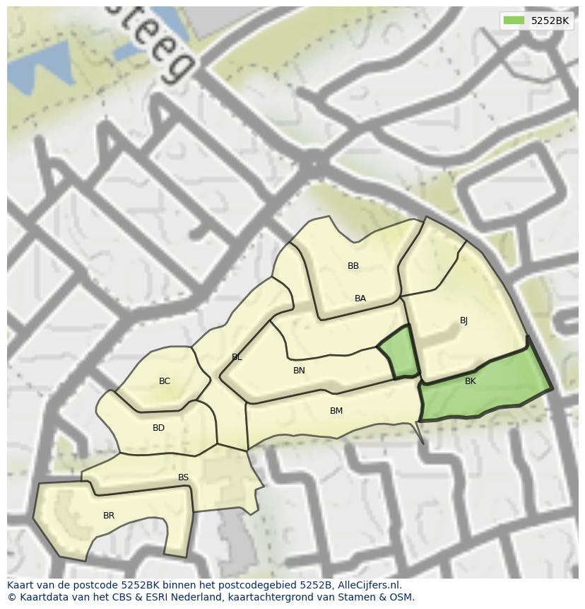 Afbeelding van het postcodegebied 5252 BK op de kaart.