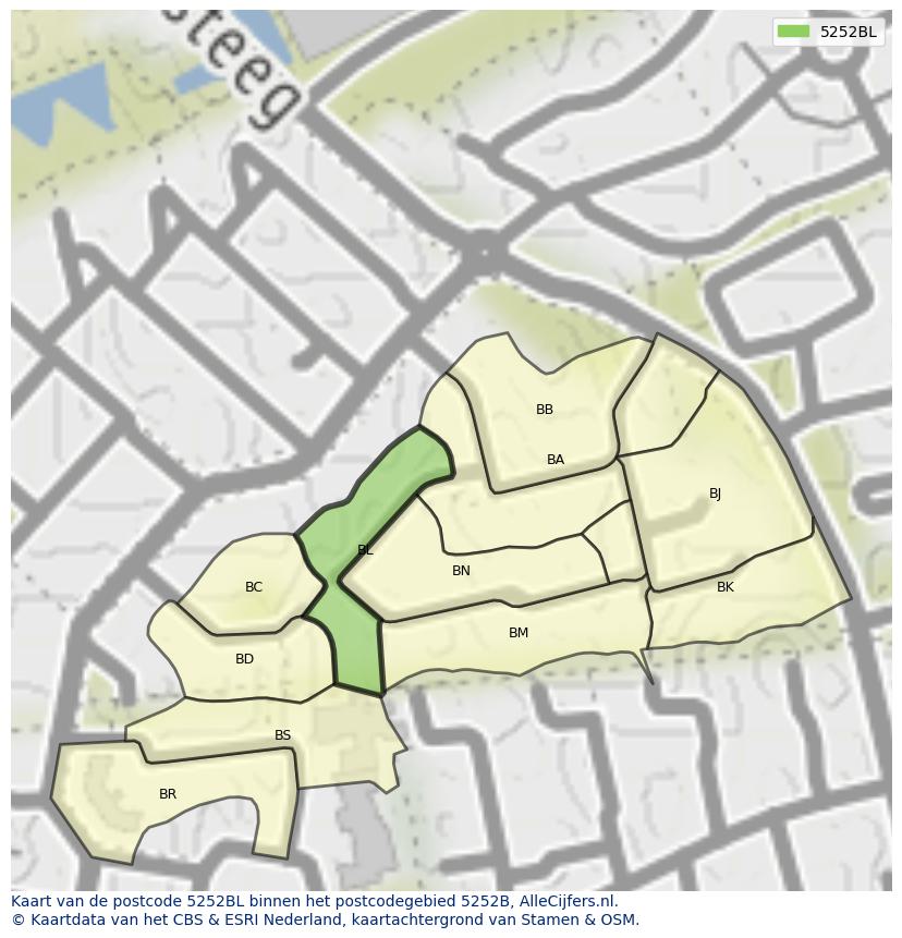 Afbeelding van het postcodegebied 5252 BL op de kaart.
