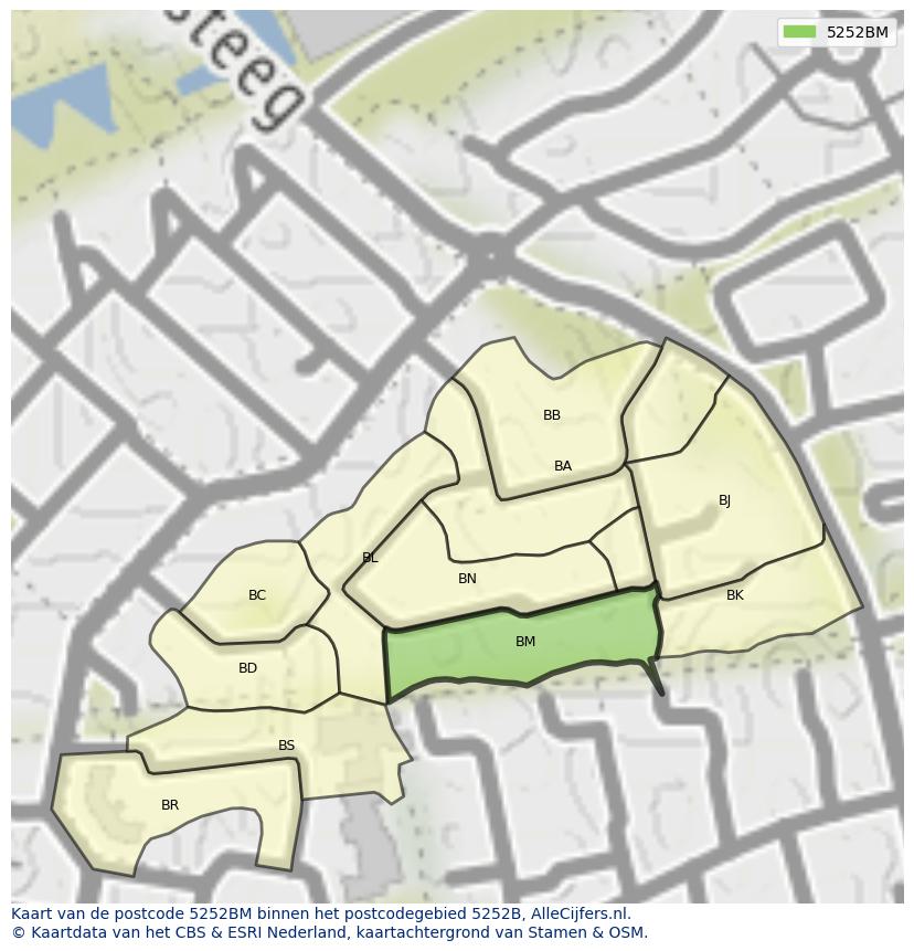 Afbeelding van het postcodegebied 5252 BM op de kaart.