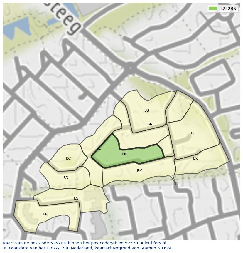 Afbeelding van het postcodegebied 5252 BN op de kaart.