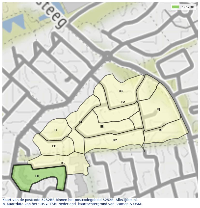 Afbeelding van het postcodegebied 5252 BR op de kaart.