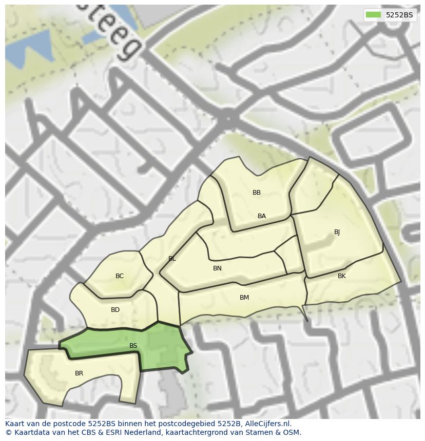 Afbeelding van het postcodegebied 5252 BS op de kaart.