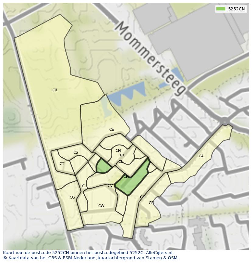 Afbeelding van het postcodegebied 5252 CN op de kaart.