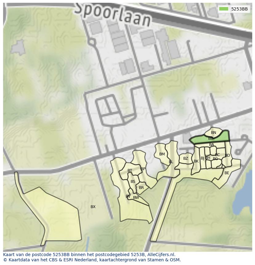 Afbeelding van het postcodegebied 5253 BB op de kaart.