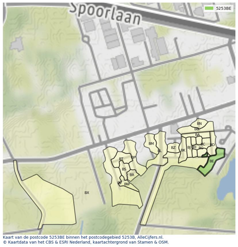 Afbeelding van het postcodegebied 5253 BE op de kaart.