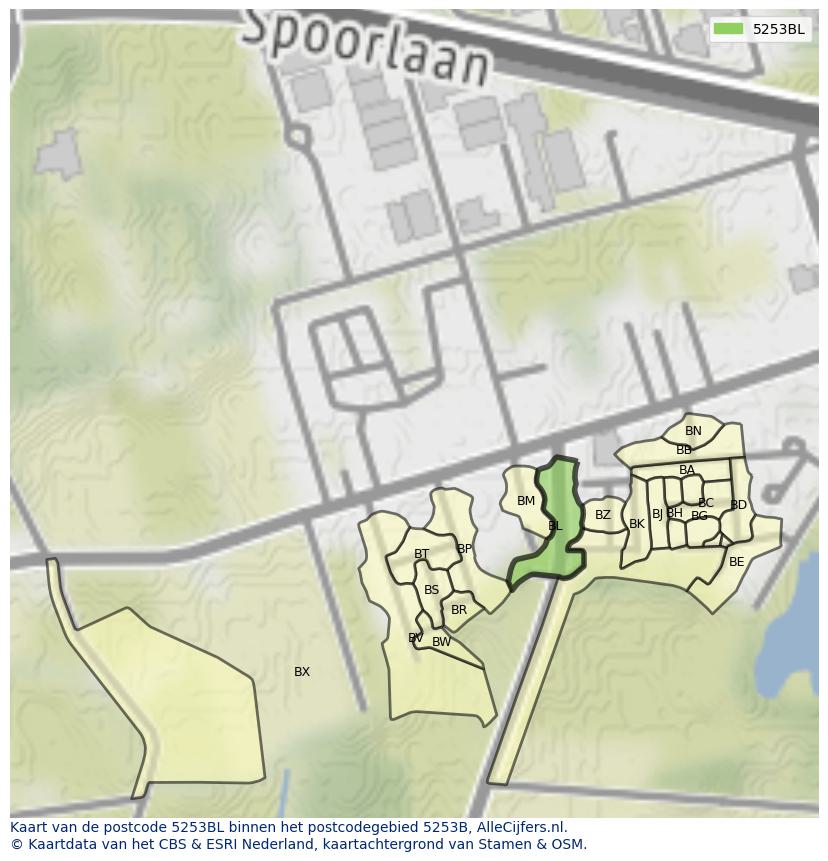 Afbeelding van het postcodegebied 5253 BL op de kaart.