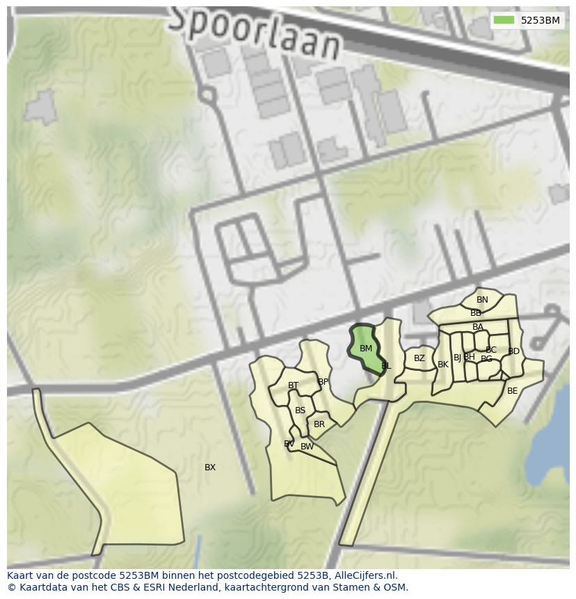 Afbeelding van het postcodegebied 5253 BM op de kaart.