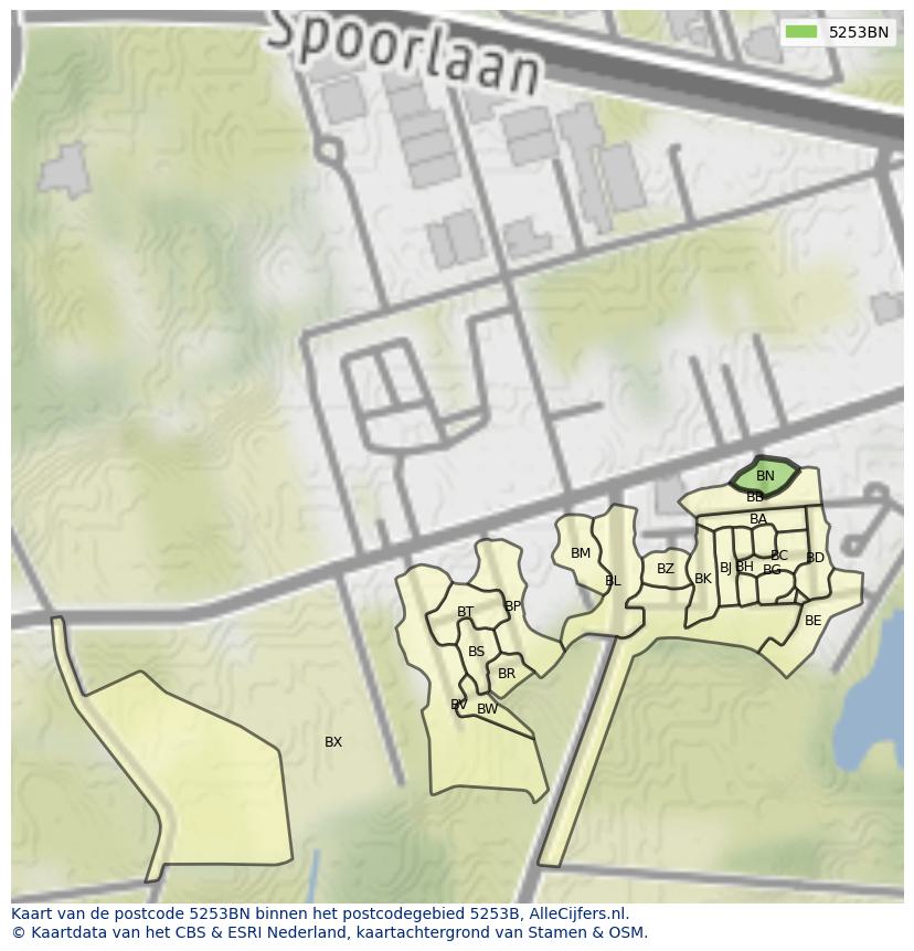 Afbeelding van het postcodegebied 5253 BN op de kaart.