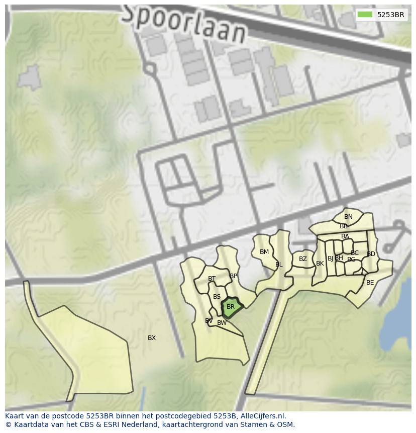 Afbeelding van het postcodegebied 5253 BR op de kaart.