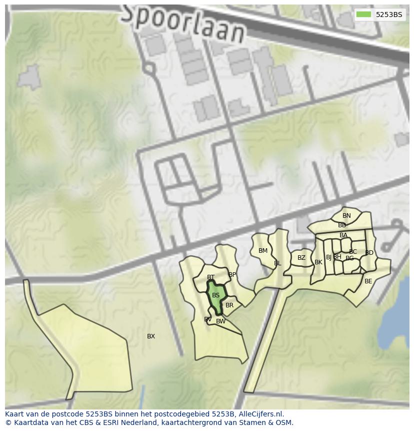 Afbeelding van het postcodegebied 5253 BS op de kaart.