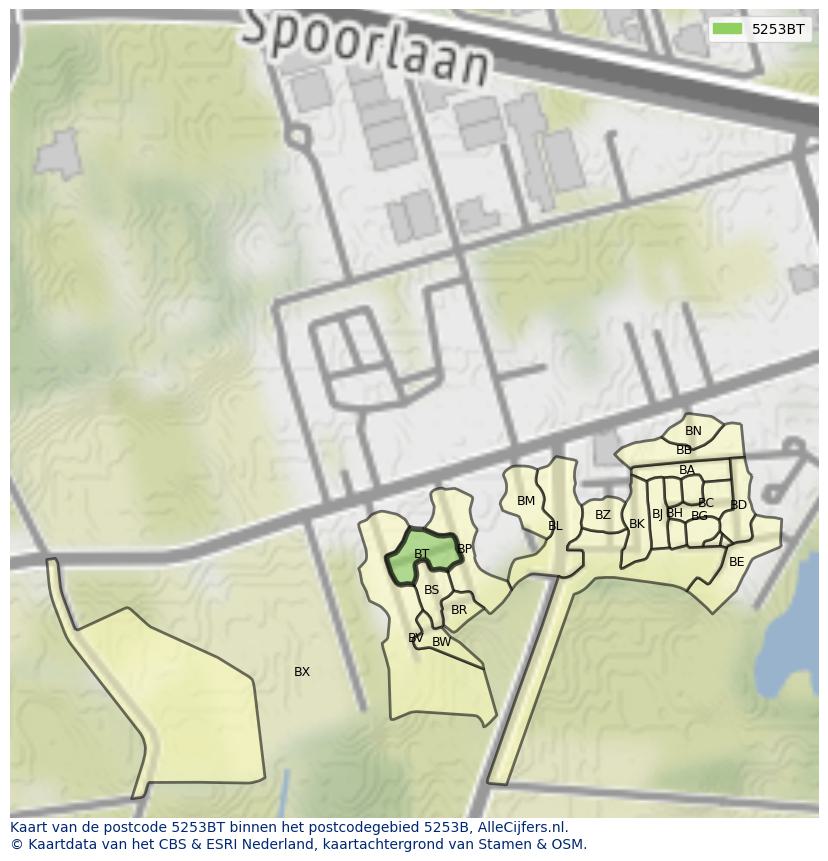 Afbeelding van het postcodegebied 5253 BT op de kaart.