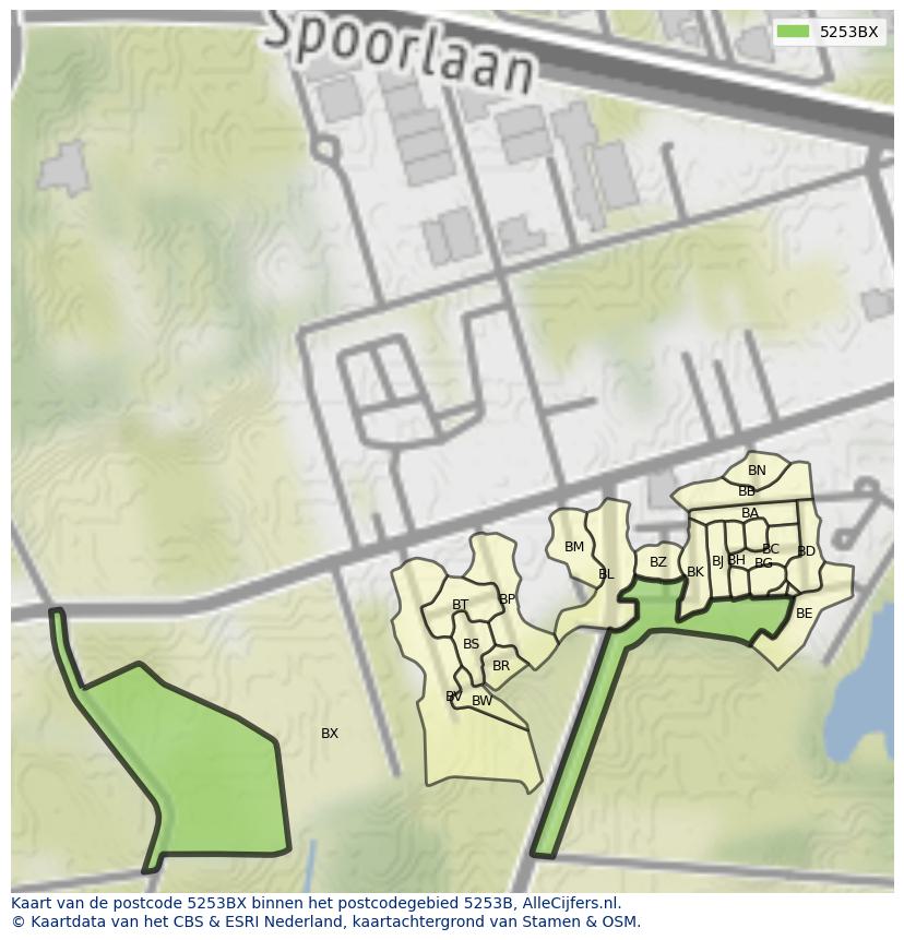 Afbeelding van het postcodegebied 5253 BX op de kaart.