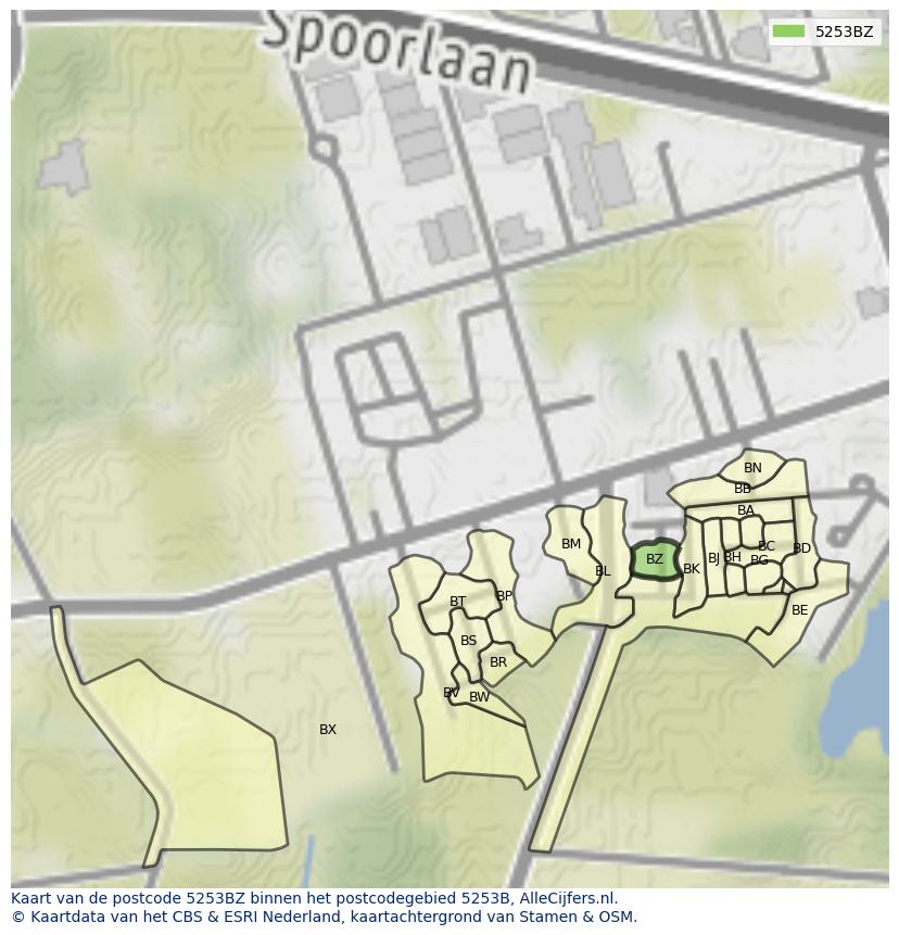 Afbeelding van het postcodegebied 5253 BZ op de kaart.
