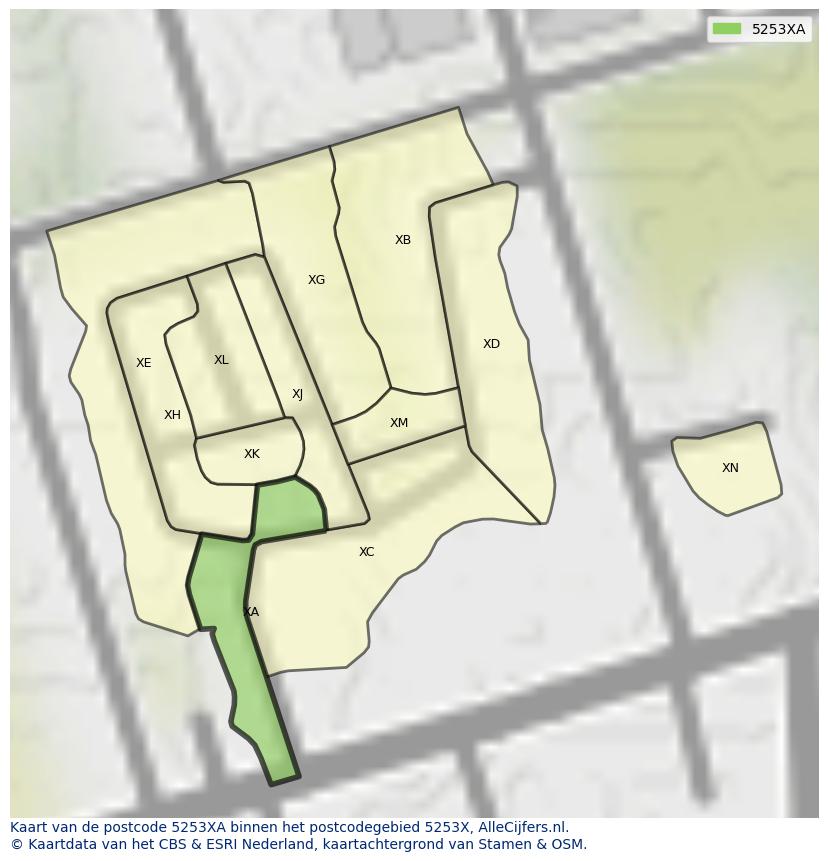 Afbeelding van het postcodegebied 5253 XA op de kaart.