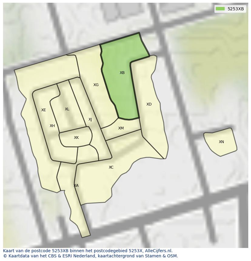Afbeelding van het postcodegebied 5253 XB op de kaart.