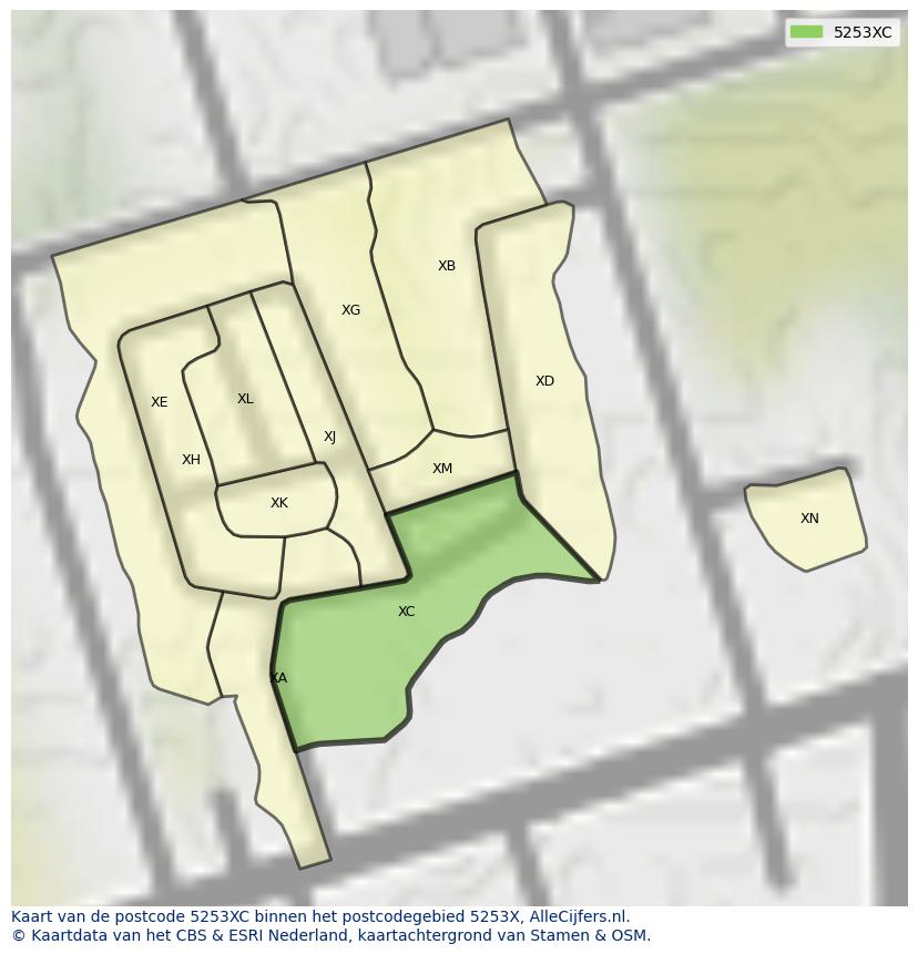 Afbeelding van het postcodegebied 5253 XC op de kaart.