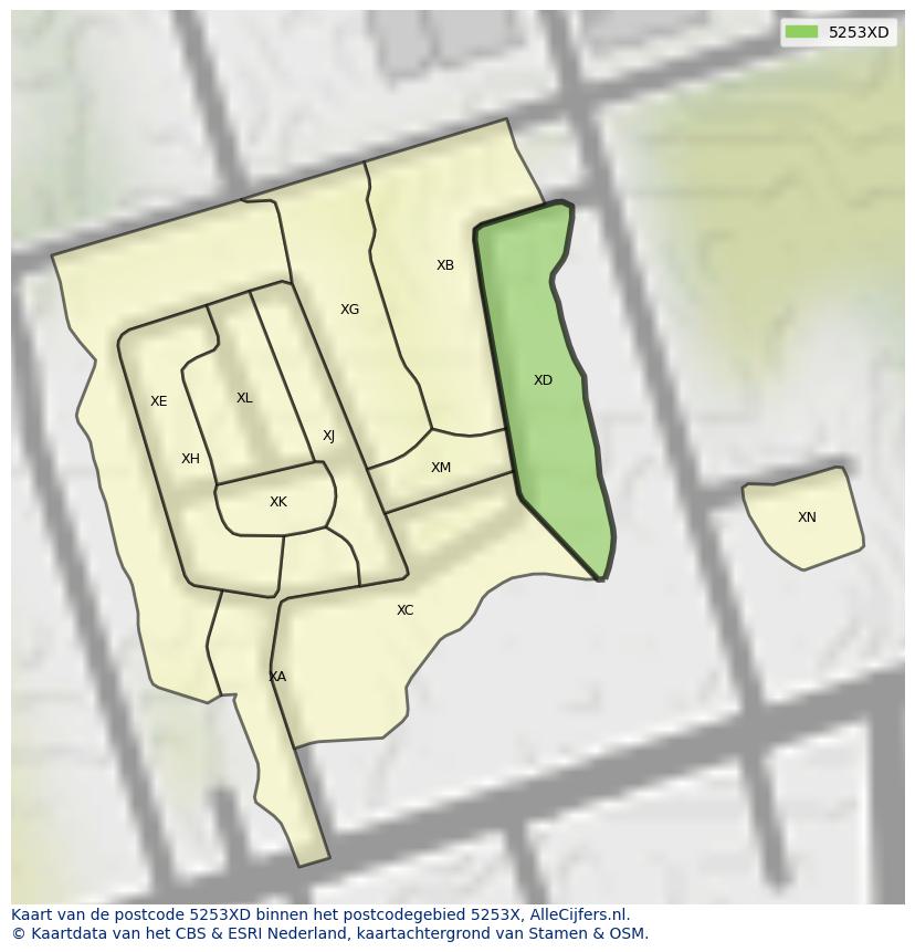 Afbeelding van het postcodegebied 5253 XD op de kaart.