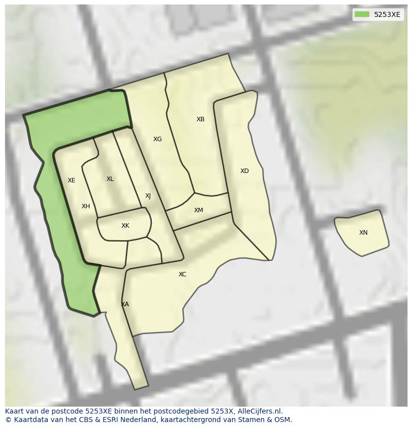 Afbeelding van het postcodegebied 5253 XE op de kaart.