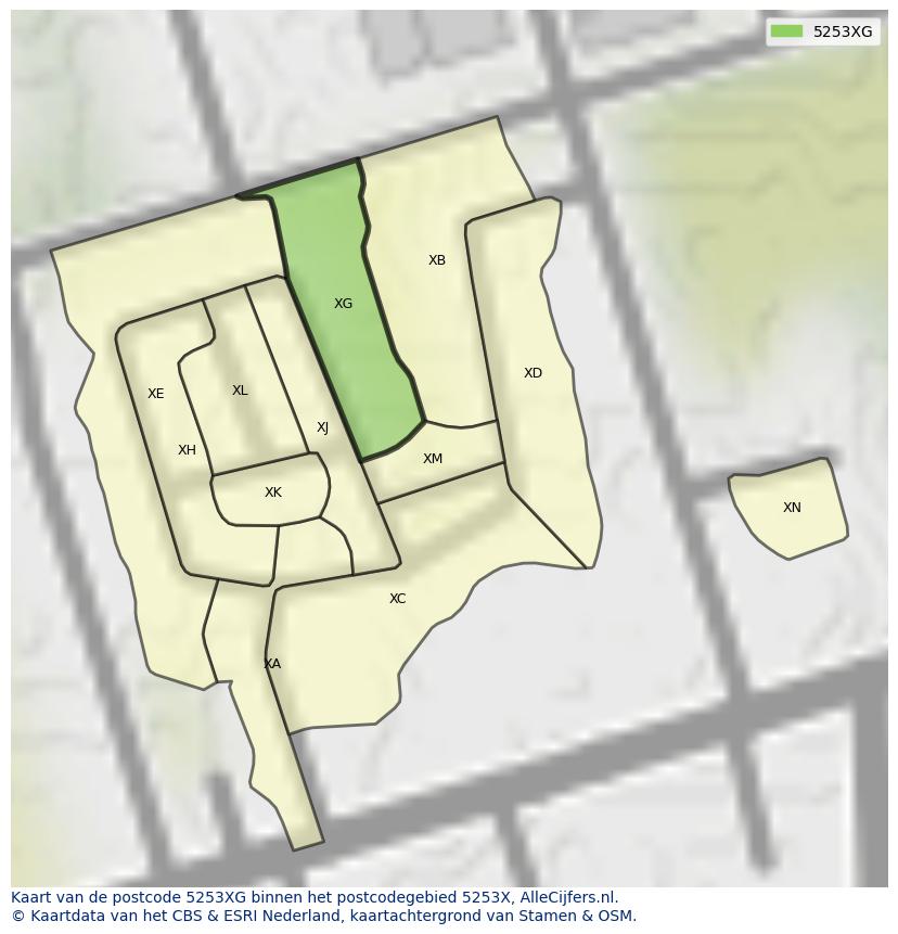Afbeelding van het postcodegebied 5253 XG op de kaart.