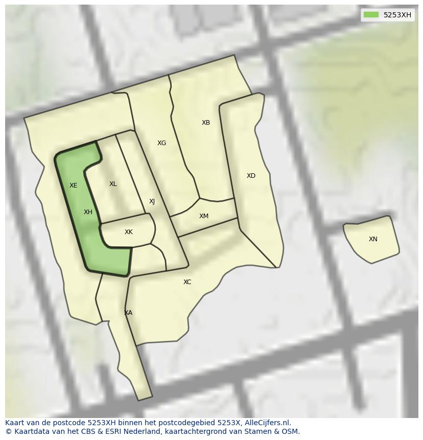 Afbeelding van het postcodegebied 5253 XH op de kaart.