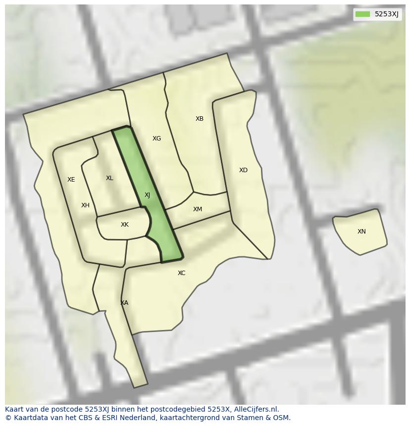 Afbeelding van het postcodegebied 5253 XJ op de kaart.