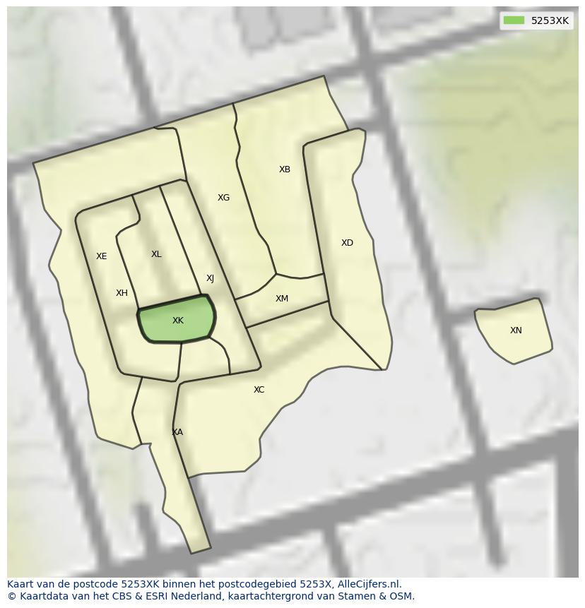 Afbeelding van het postcodegebied 5253 XK op de kaart.
