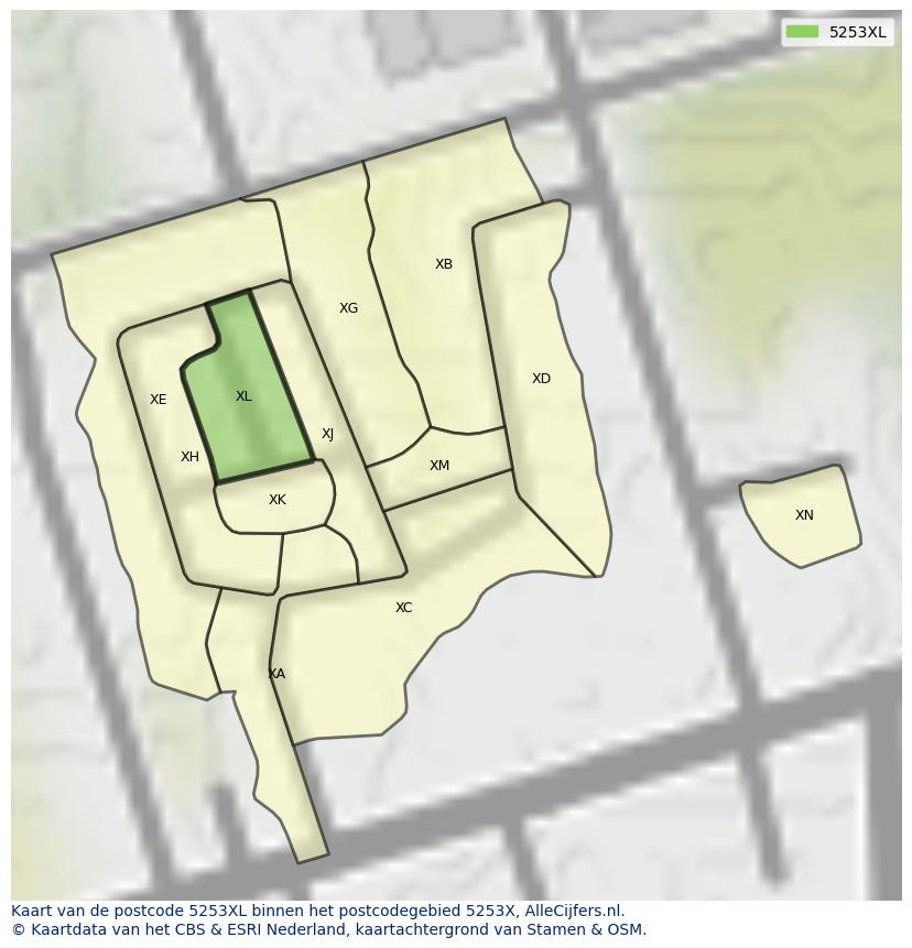 Afbeelding van het postcodegebied 5253 XL op de kaart.