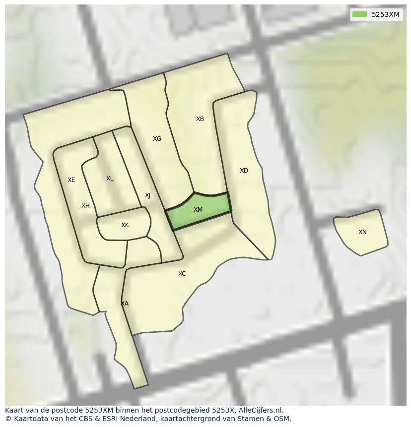 Afbeelding van het postcodegebied 5253 XM op de kaart.