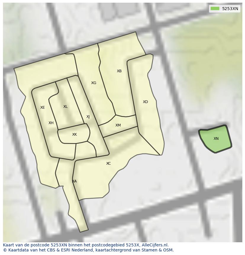 Afbeelding van het postcodegebied 5253 XN op de kaart.