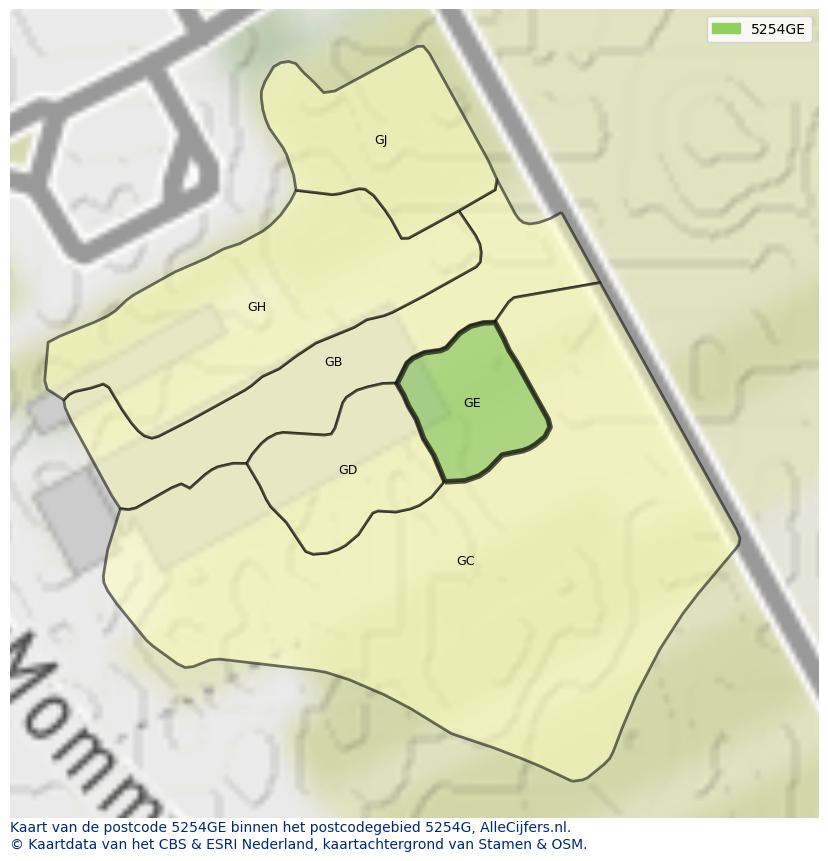 Afbeelding van het postcodegebied 5254 GE op de kaart.