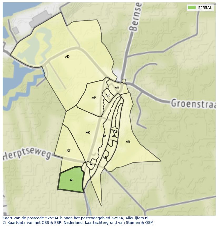 Afbeelding van het postcodegebied 5255 AL op de kaart.