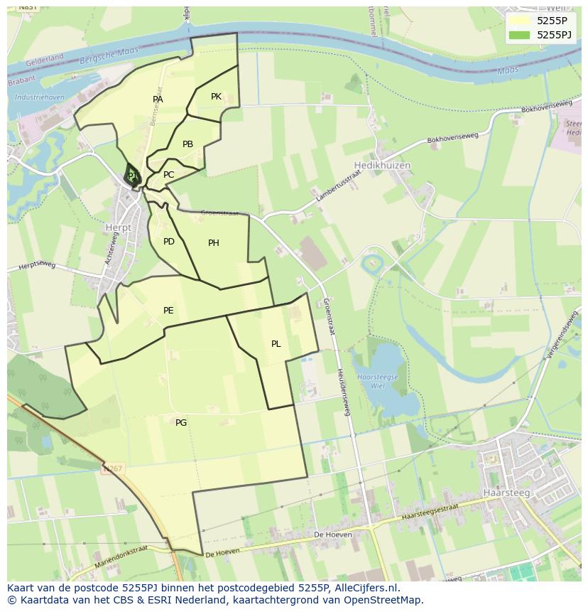 Afbeelding van het postcodegebied 5255 PJ op de kaart.