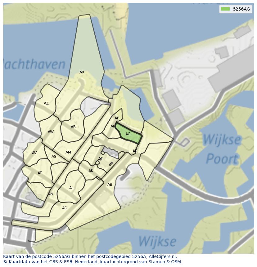Afbeelding van het postcodegebied 5256 AG op de kaart.
