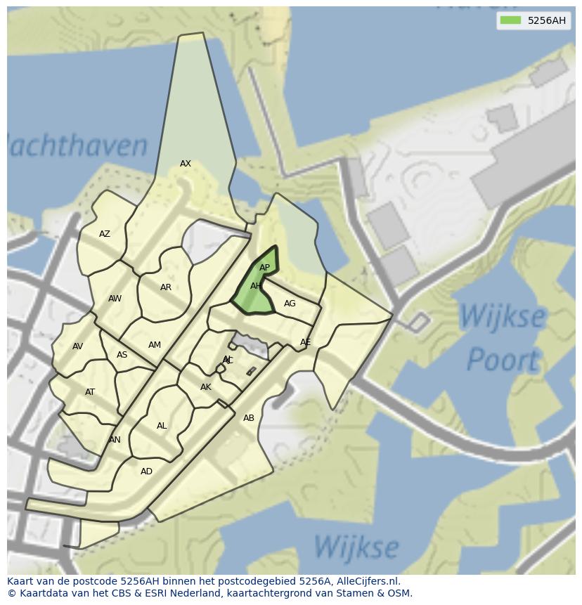 Afbeelding van het postcodegebied 5256 AH op de kaart.