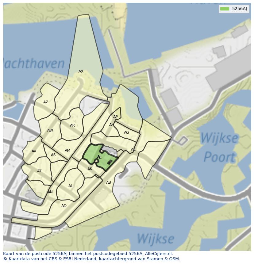 Afbeelding van het postcodegebied 5256 AJ op de kaart.