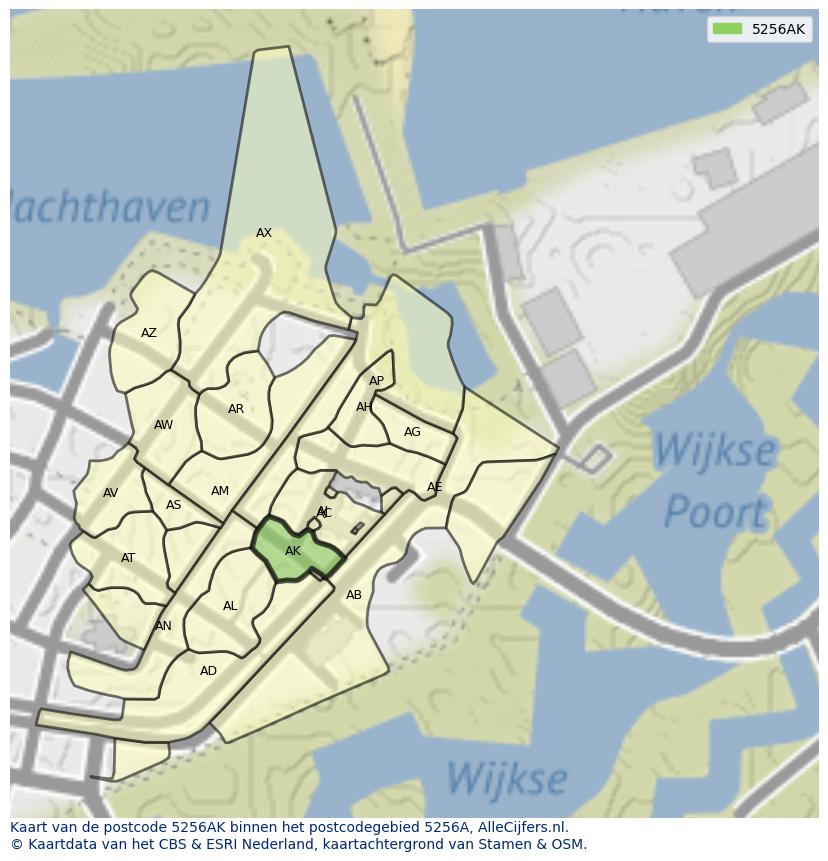 Afbeelding van het postcodegebied 5256 AK op de kaart.